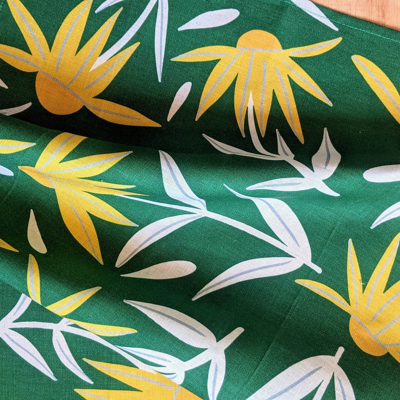 Jen Fox - Coneflower Tea Towel - Green & Yellow