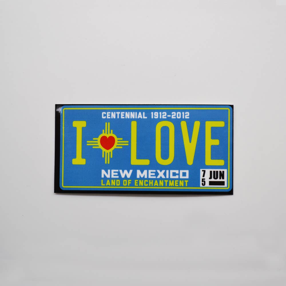 Metal - I Love New Mexico License Plate Sticker - Blue & Yellow