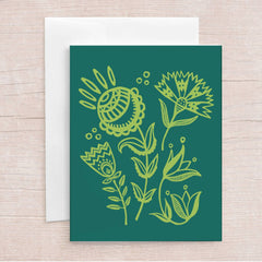 Jen Fox - Folk Floral in Green Greeting Card