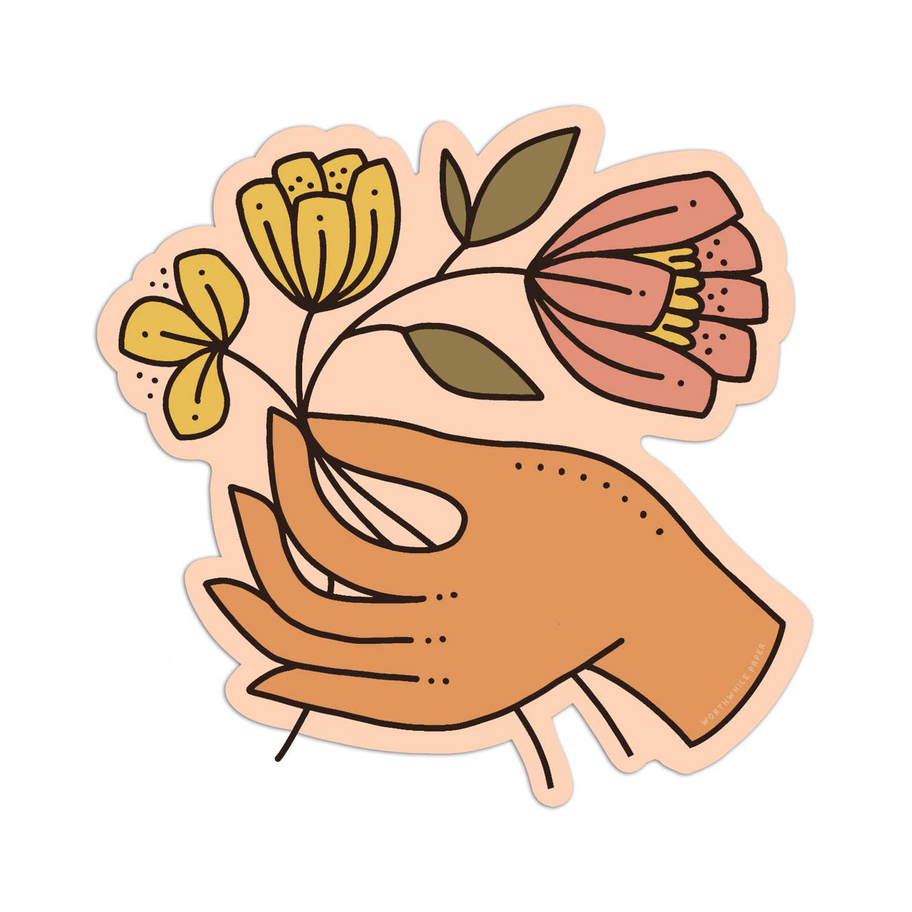 Worthwhile - Hand Holding Flower Sticker