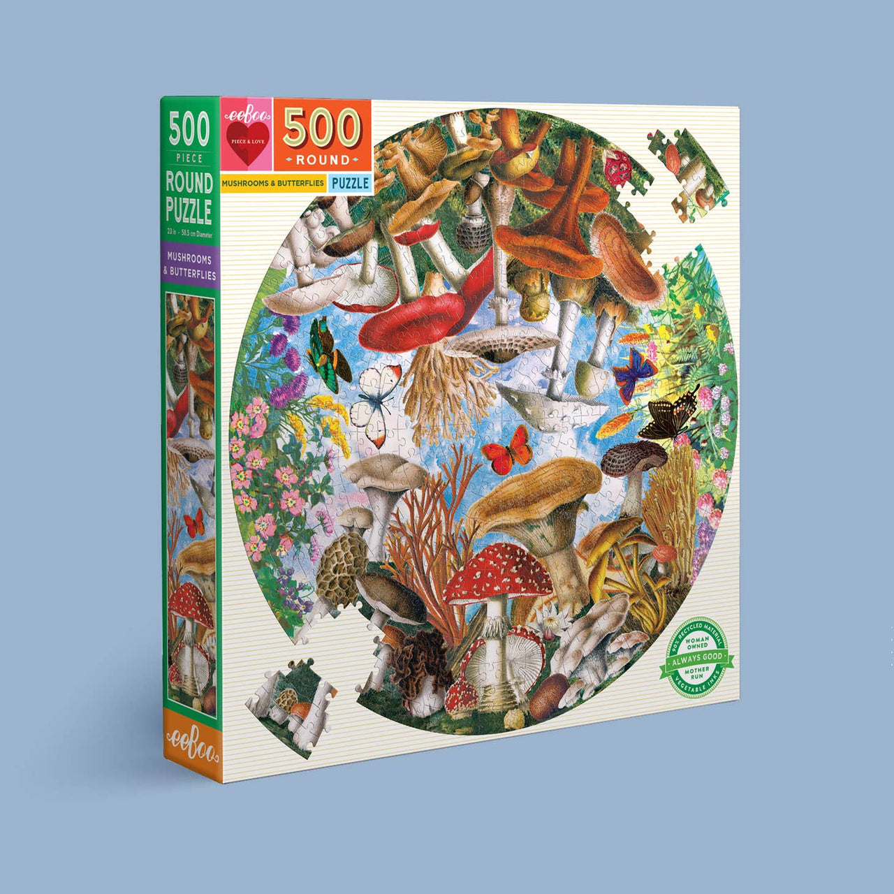 Eeboo - Mushrooms & Butterflies 500-Piece Round Puzzle