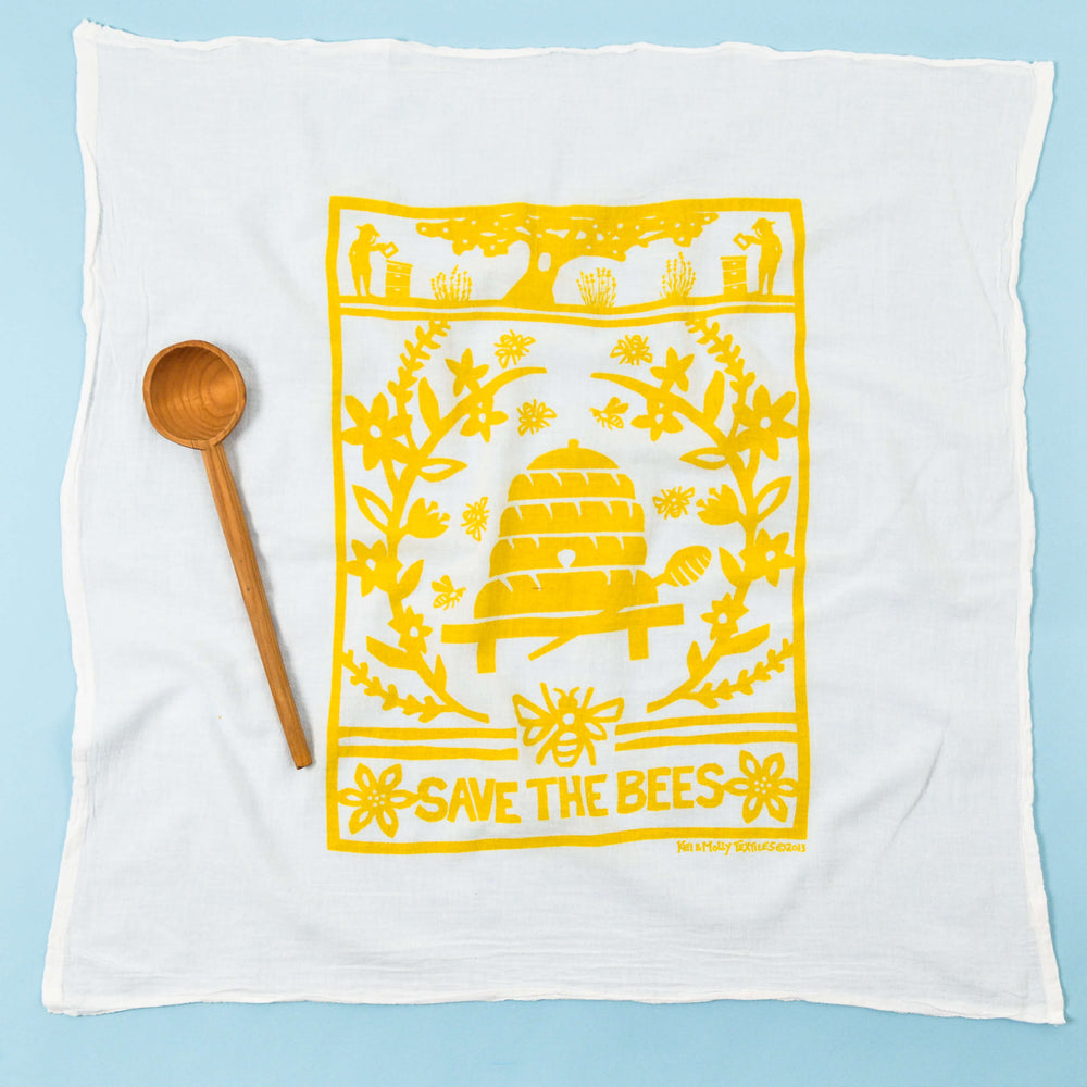 Kei & Molly - Save the Bees Tea Towel - White & Yellow