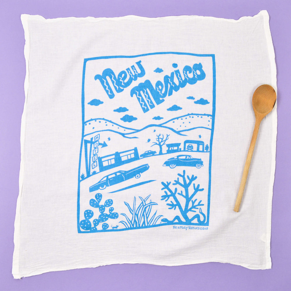 Kei & Molly - New Mexico Lowrider Cityscape Tea Towel - Blue