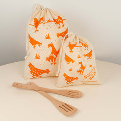 Kei & Molly - Chicken & Seeds Reusable Bags - Orange