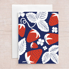 Jen Fox - Dark Blue Strawberry Greeting Card