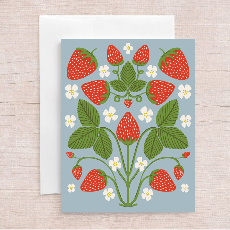 Jen Fox - Light Blue Strawberry Greeting Card